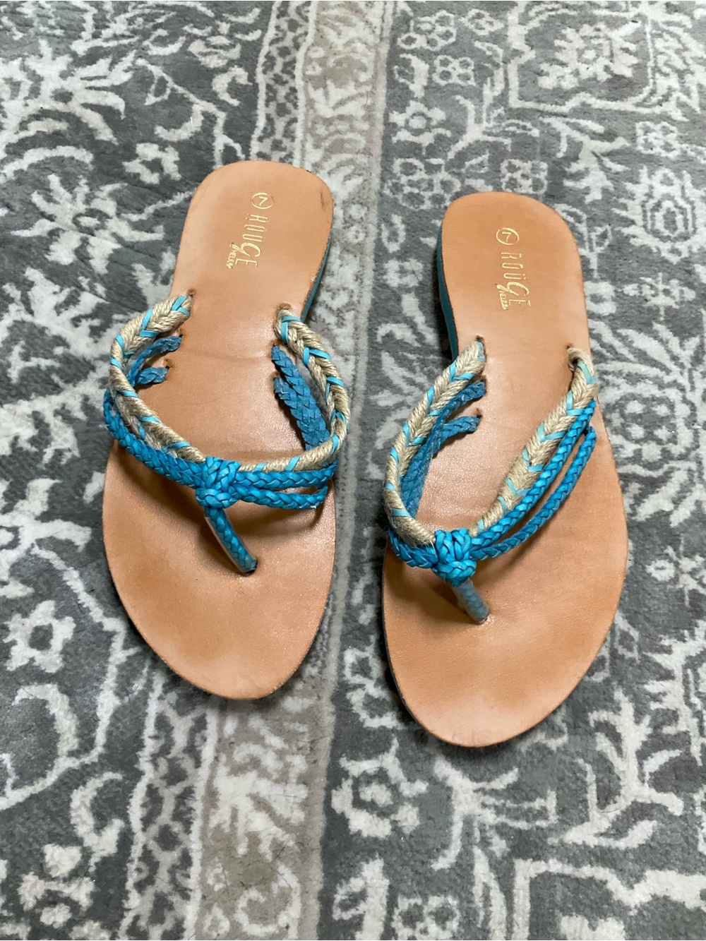 Rouge Helium Teal Braided-Strap Sandals
